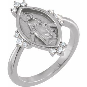 14K White 1/5 CTW Natural Diamond Miraculous Medal Ring - BN & CO JEWELRY