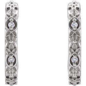14K White .05 CTW Natural Diamond Vintage-Inspired Huggie Earrings - BN & CO JEWELRY