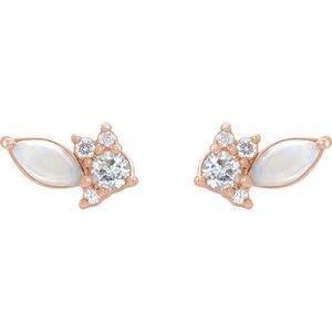 14K Rose Australian Natural White Opal & 1/6 CTW Natural Diamond Cluster Earrings - BN & CO JEWELRY