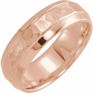 14K Rose 7 mm Beveled-Edge Band with Hammered Texture - BN & CO JEWELRY