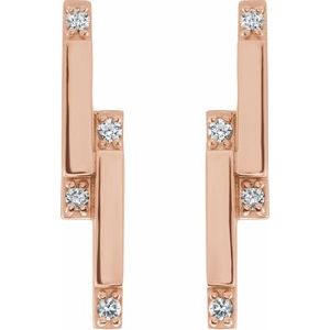 14K Rose 1/10 CTW Natural Diamond Bar Earrings - BN & CO JEWELRY