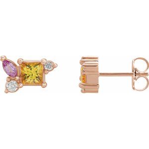 14K Rose Natural Yellow Sapphire, Natural Pink Sapphire, & 1/8 CTW Natural Diamond Earrings - BN & CO JEWELRY