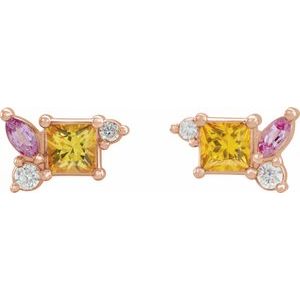 14K Rose Natural Yellow Sapphire, Natural Pink Sapphire, & 1/8 CTW Natural Diamond Earrings - BN & CO JEWELRY