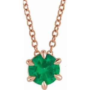14K Rose 4 mm Natural Emerald Solitaire 16-18" Necklace - BN & CO JEWELRY