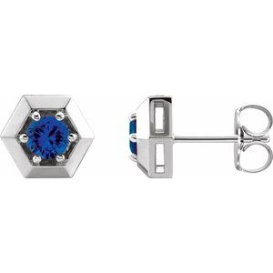 Sterling Silver Lab-Grown Blue Sapphire Geometric Earrings - BN & CO JEWELRY