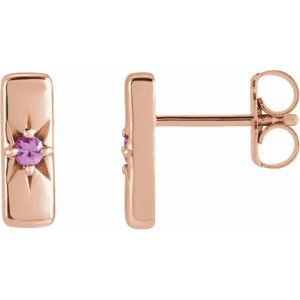 14K Rose Natural Pink Sapphire Starburst Bar Earrings - BN & CO JEWELRY