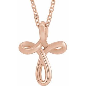 14K Rose 13.35x10.42 mm Youth Cross 15" Necklace - BN & CO JEWELRY