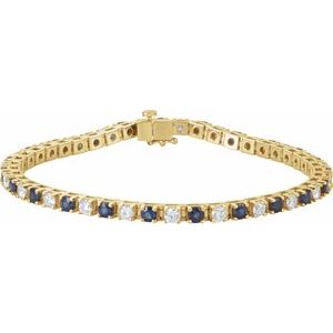14K Yellow Natural Blue Sapphire & 2 3/8 CTW Natural Diamond Line 7" Bracelet - BN & CO JEWELRY
