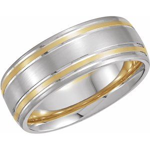 Sterling Silver & 14K Yellow Gold-Plated 7 mm Comfort-Fit Grooved Band - BN & CO JEWELRY