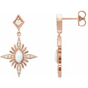 14K Rose Natural White Opal & 1/6 CTW Natural Diamond Celestial Earrings - BN & CO JEWELRY