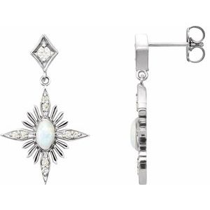 14K White Natural White Opal & 1/6 CTW Natural Diamond Celestial Earrings - BN & CO JEWELRY