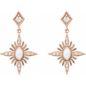 14K Rose Natural White Opal & 1/6 CTW Natural Diamond Celestial Earrings - BN & CO JEWELRY