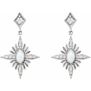 14K White Natural White Opal & 1/6 CTW Natural Diamond Celestial Earrings - BN & CO JEWELRY