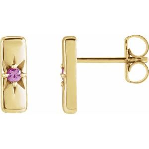 14K Yellow Natural Pink Sapphire Starburst Bar Earrings - BN & CO JEWELRY