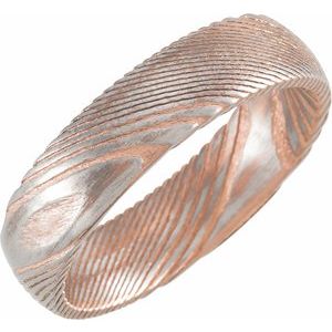 18K Rose Gold PVD Damascus Steel 6 mm Patterned Half Round Band Size 8.5 - BN & CO JEWELRY