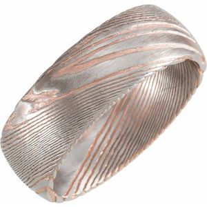18K Rose Gold PVD Damascus Steel 8 mm Patterned Half Round Band Size 7 - BN & CO JEWELRY