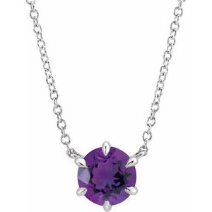 Sterling Silver Natural Amethyst Solitaire 18" Necklace - BN & CO JEWELRY