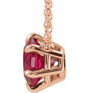 14K Rose Natural Ruby Solitaire 16" Necklace - BN & CO JEWELRY