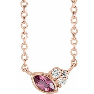 14K Rose Natural Pink Tourmaline & .03 CTW Natural Diamond 16" Necklace - BN & CO JEWELRY