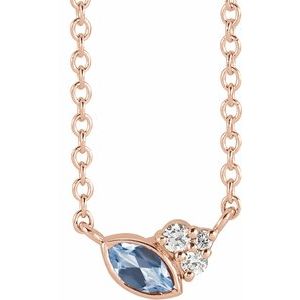 14K Rose Natural Aquamarine & .03 CTW Natural Diamond 16" Necklace - BN & CO JEWELRY
