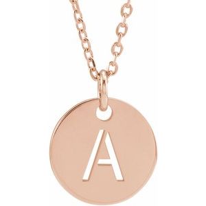14K Rose Initial A 10 mm Disc 16-18" Necklace - BN & CO JEWELRY