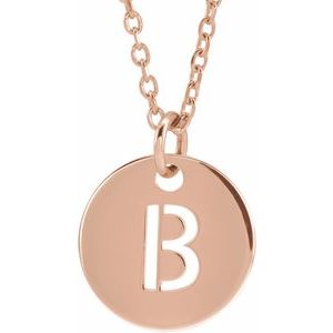 14K Rose Initial B 10 mm Disc 16-18" Necklace - BN & CO JEWELRY