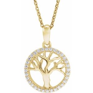 14K Yellow 1/5 CTW Natural Diamond Tree of Life 16-18" Necklace - BN & CO JEWELRY