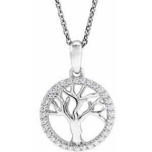 14K White 1/5 CTW Natural Diamond Tree of Life 16-18" Necklace - BN & CO JEWELRY