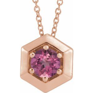 14K Rose Natural Pink Tourmaline Geometric 16-18" Necklace - BN & CO JEWELRY