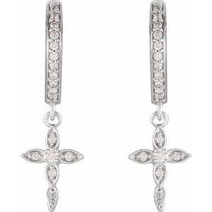 14K White 1/8 CTW Natural Diamond Cross Hoop Earrings - BN & CO JEWELRY