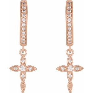 14K Rose 1/8 CTW Natural Diamond Cross Hoop Earrings - BN & CO JEWELRY