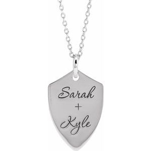 Sterling Silver 22.4x14.1 mm Engravable Shield 16-18" Necklace - BN & CO JEWELRY