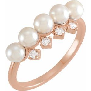 14K Rose Cultured White Akoya Pearl & 1/8 CTW Natural Diamond Stackable Ring - BN & CO JEWELRY