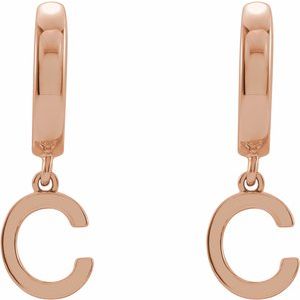 14K Rose Initial C Hinged Huggie Earring - BN & CO JEWELRY