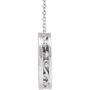 Platinum 17 mm Engravable Scroll Disc 16-18" Necklace - BN & CO JEWELRY