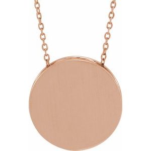 14K Rose 17 mm Engravable Scroll Disc 16-18" Necklace - BN & CO JEWELRY