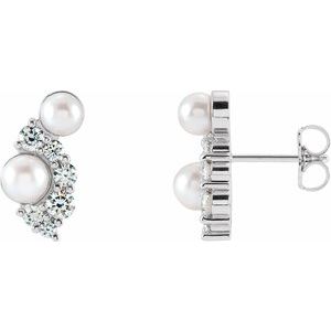14K White Cultured White Akoya Pearls & 1/2 CTW Natural Diamond Earrings - BN & CO JEWELRY
