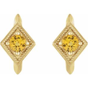 14K Yellow Natural Yellow Sapphire Geometric Hoop Earrings - BN & CO JEWELRY
