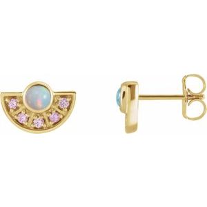 14K Yellow Natural White Ethiopian Opal & Natural Pink Sapphire Fan Earrings - BN & CO JEWELRY