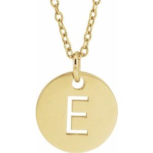 18K Yellow Gold-Plated Sterling Silver Initial E 10 mm Disc 16-18" Necklace - BN & CO JEWELRY