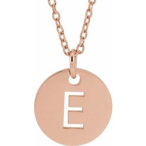 14K Rose Initial E 10 mm Disc 16-18" Necklace - BN & CO JEWELRY