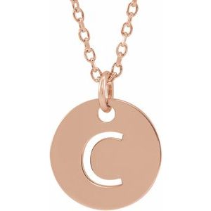 14K Rose Initial C 10 mm Disc 16-18" Necklace - BN & CO JEWELRY