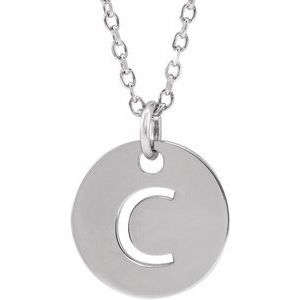 14K White Initial C 10 mm Disc 16-18" Necklace - BN & CO JEWELRY