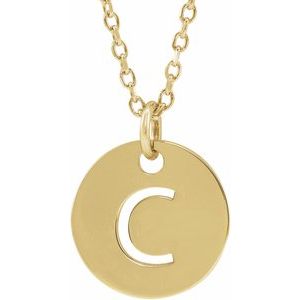 14K Yellow Initial C 10 mm Disc 16-18" Necklace - BN & CO JEWELRY