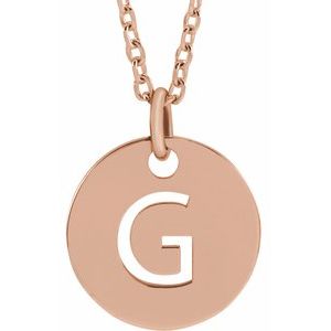 14K Rose Initial G 10 mm Disc 16-18" Necklace - BN & CO JEWELRY
