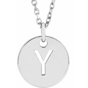 Sterling Silver Initial Y 10 mm Disc 16-18" Necklace - BN & CO JEWELRY