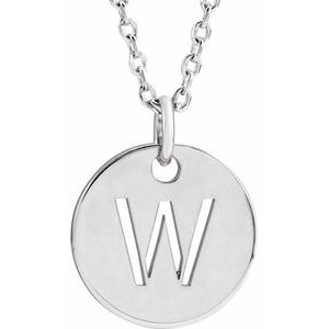 Sterling Silver Initial W 10 mm Disc 16-18" Necklace - BN & CO JEWELRY