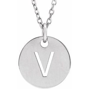 Sterling Silver Initial V 10 mm Disc 16-18" Necklace - BN & CO JEWELRY