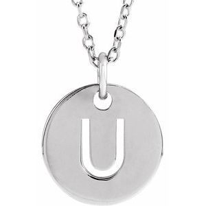 Sterling Silver Initial U 10 mm Disc 16-18" Necklace - BN & CO JEWELRY