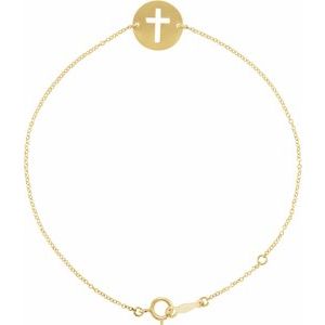 14K Yellow Pierced Cross Disc 7-8" Bracelet - BN & CO JEWELRY